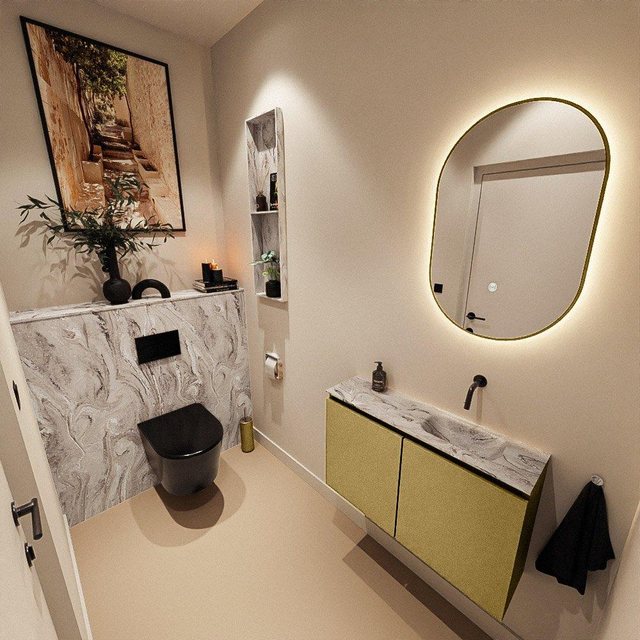 MONDIAZ TURE-DLUX 80cm toiletmeubel Oro. EDEN wastafel Glace positie rechts. Zonder kraangat. TUREDX80OROR0GLA