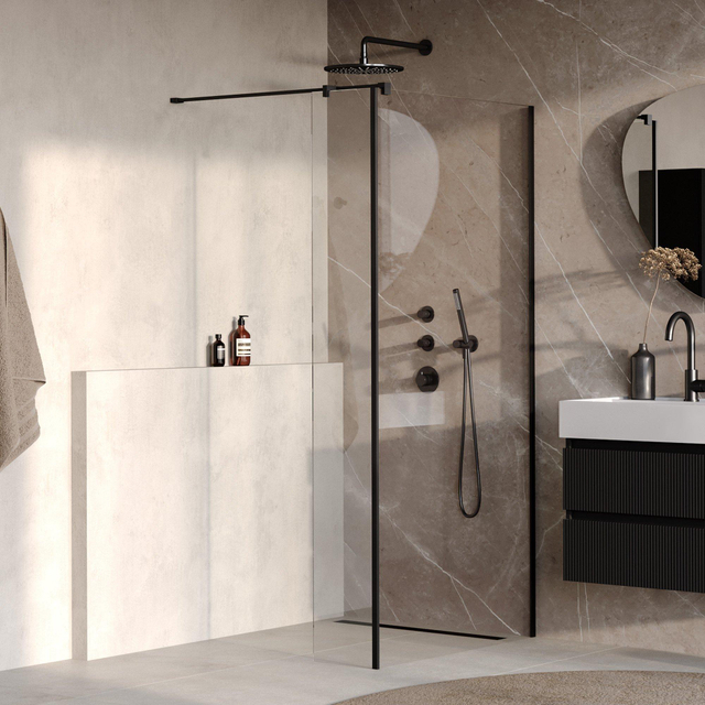 Brauer Oblivion Inloopdouche - 100x200cm - 40cm zijwand - glascoating - helder glas - mat zwart GS-OBI2H10040200MZ
