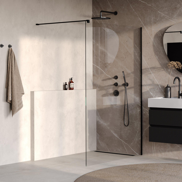 Brauer Oblivion Inloopdouche - 140x200cm - glascoating - helder glas - mat zwart GS-OBI1H140200MZ
