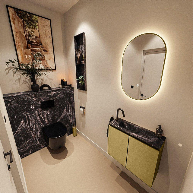 MONDIAZ TURE-DLUX 60cm toiletmeubel Oro. EDEN wastafel Lava positie links. Met 1 kraangat. TUREDX60OROL1LAV