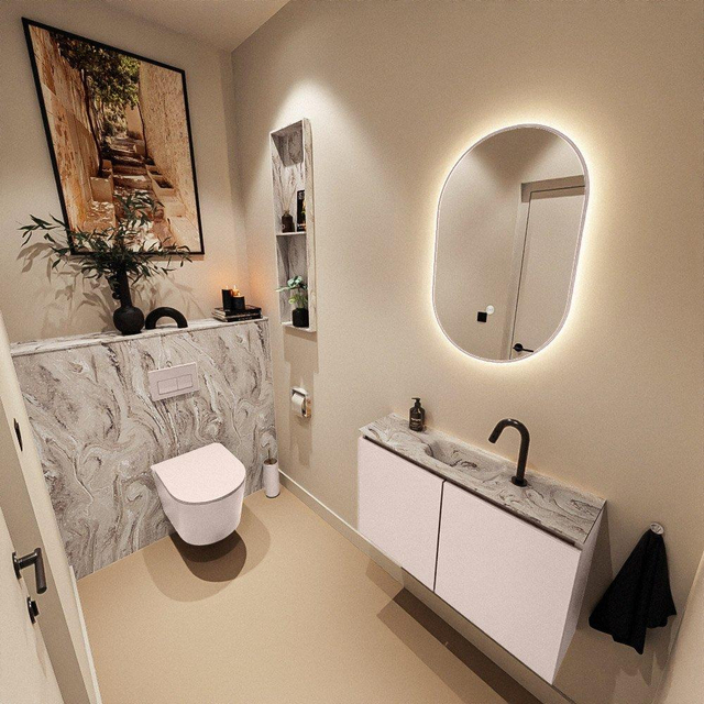 MONDIAZ TURE-DLUX 80cm toiletmeubel Rosee. EDEN wastafel Glace positie midden. Met 1 kraangat. TUREDX80ROSM1GLA