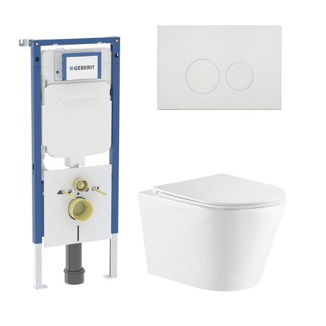 Geberit QeramiQ Dely Toiletset - 36.3x51.7cm - diepspoel - rimless -  UP720 inbouwreservoir - softclose toiletzitting - glans witte bedieningsplaat - ronde knoppen - wit mat SW1026254/SW1237202/SW70618
