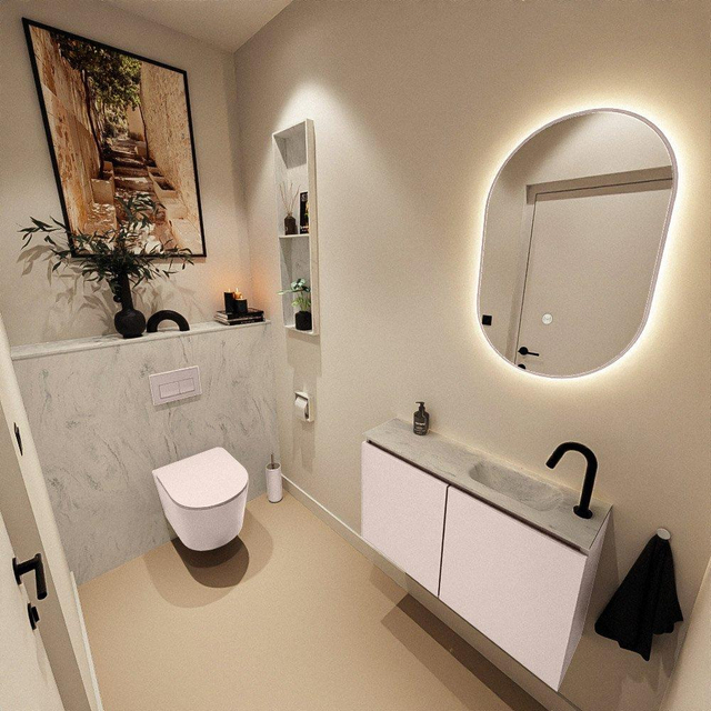 MONDIAZ TURE-DLUX 80cm toiletmeubel Rosee. EDEN wastafel Opalo positie rechts. Met 1 kraangat. TUREDX80ROSR1OPA