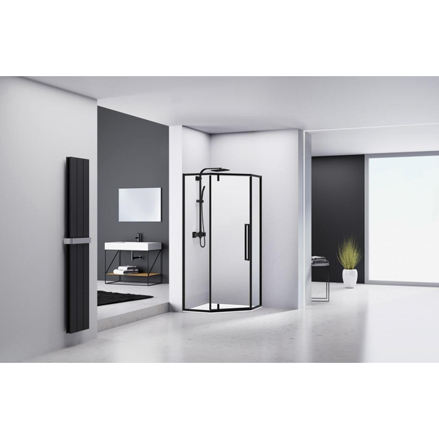 Van Rijn Products ST04 Vijfhoek - 88x200cm - helder glas - dikte 6mm - zwart ST04100090KP