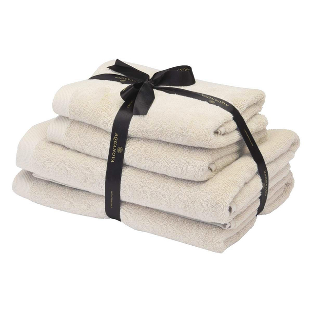 Aquanova Rio - Handdoek bundel - GOTS KATOEN - 2x 50x100 + 2x 67x130 cm - Birch (Off white) RIOBUS-806