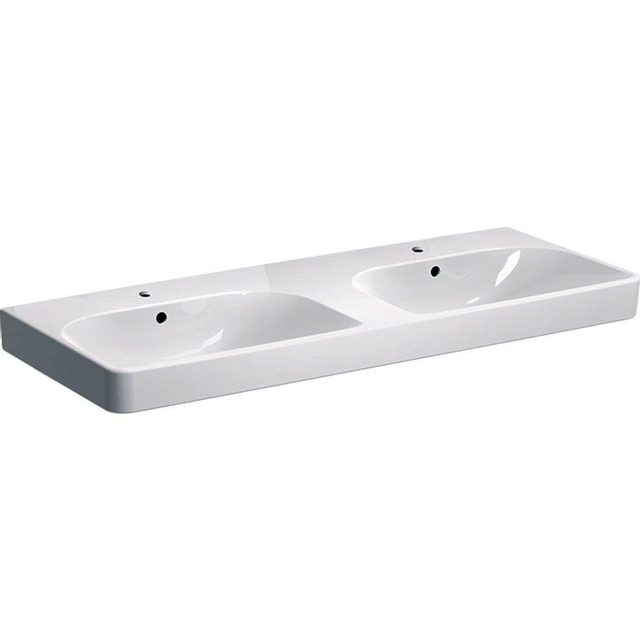 Geberit Smyle Square dubbele wastafel 2 kraangaten met overloop 120x48x16.8cm wit 500223011 500.223.01.1