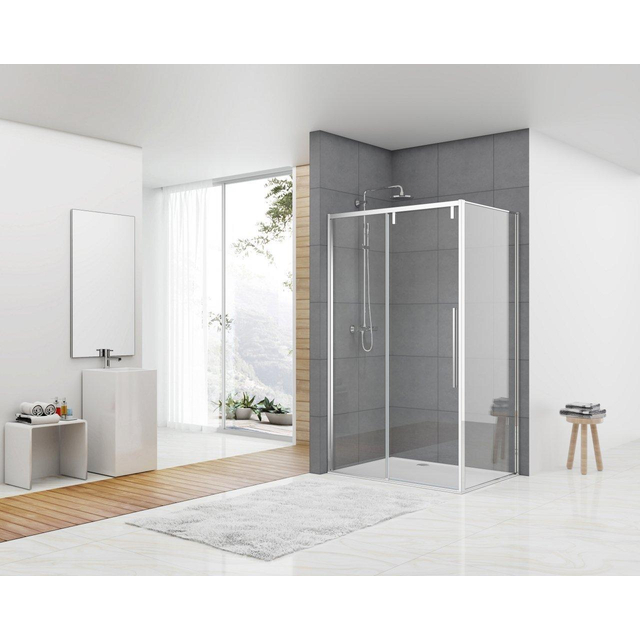 Van Rijn Products ST06 Wand - 88.5x200cm - helder glas - dikte 8mm - tbv hoekcabine - chroom. schuifdeur naar keuze. ST0635090W