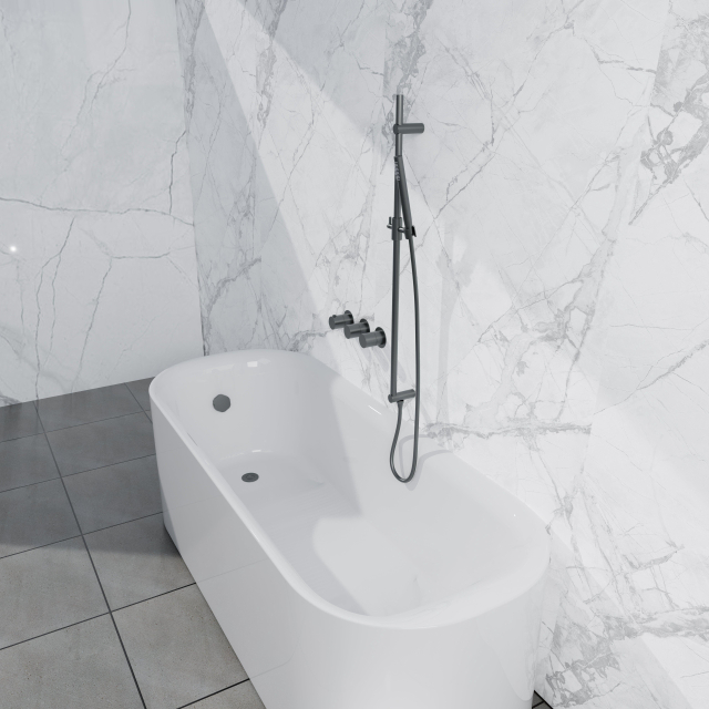 Fortifura Nebbio Badcombinatie-set - thermostaatkraan - glijstang met ge&iuml;ntegreerde wandaansluitbocht - metalen doucheslang - staaf handdouche - badvulcombinatie - geborsteld gunmetal PVD SW11830