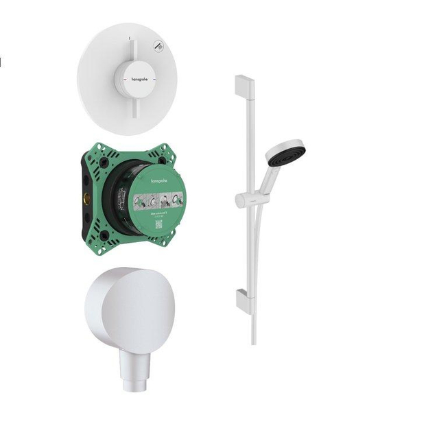Hansgrohe Duoturn Doucheset - inbouwdeel - inbouwkraan - douche aansluitstuk - handdouche - glijstang - doucheslang - schuifstuk - ecosmart - mat wit SW918119/SW918672/SW971423/SW918165
