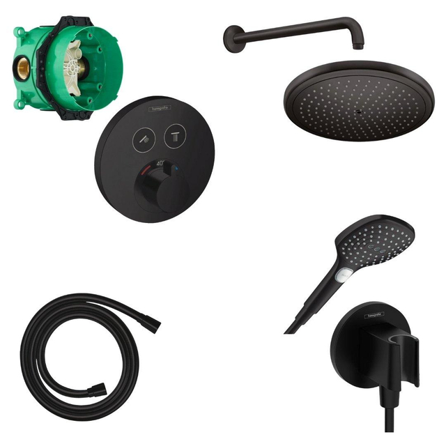 Hansgrohe Raindance Select Doucheset - inbouwdeel - handdouche - doucheslang - hoofddouche - douchearm - handdouchehouder - mat zwart 457051/SW297303/SW297293/SW451569/SW528789/SW49279