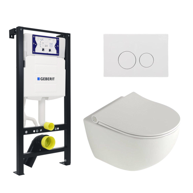 Plieger Zano Toiletset - UP320 inbouwreservoir - wandcloset - compact - pressalit zitting - softclose - witte bedieningsplaat - ronde knoppen - wit SW1381697/SW500354/SW706186