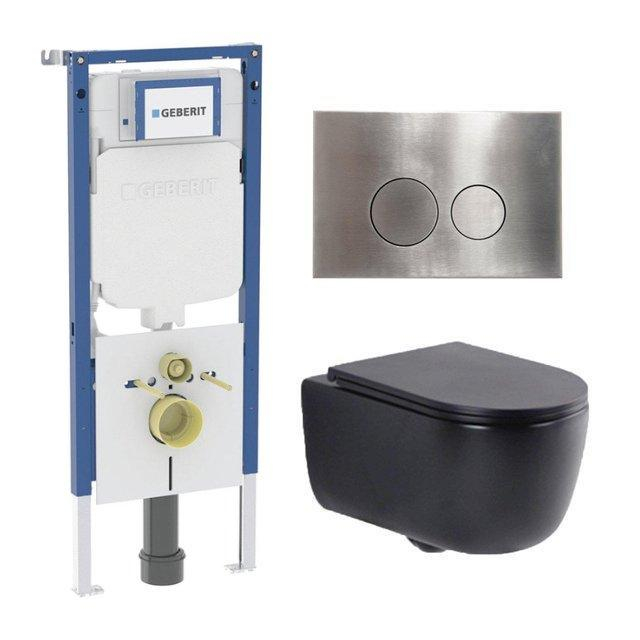 Geberit QeramiQ Dely Swirl Toiletset - 36.3x51.7cm -  UP720 Duofix Sigma inbouwreservoir - slim zitting - mat zwarte bedieningsplaat - rechthoekige knoppen - mat zwart SW1000768/SW1026258/SW1237202/SW7