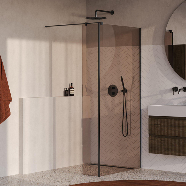 Brauer Oblivion Inloopdouche - 90x200cm - 30 cm zijwand - glascoating - brons glas - geborsteld gunmetal PVD GS-OBI2B9030200GM