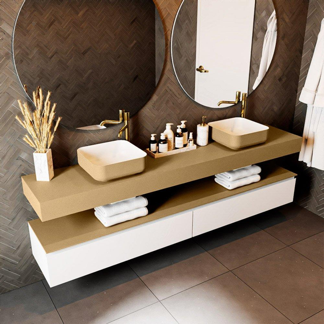 Mondiaz TOP 23 Vrijhangend Topblad - 210x23.5x12cm - geschikt voor waskom - Solid surface - Oro T23XM49861Oro