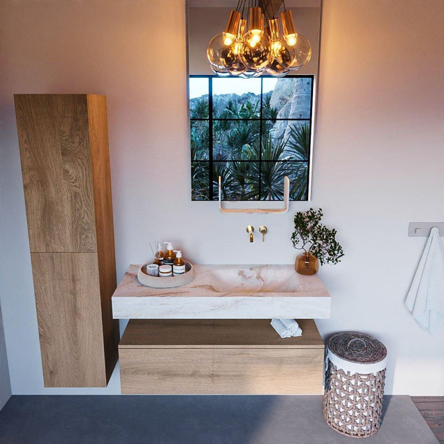 MONDIAZ ALAN - DLUX Badkamermeubelset - 110cm - onderkast - Washed Oak - 1 lade - vrijhangende wastafel - wasbak rechts - 0 kraangaten - Frappe ADX110Was1LR0Fra