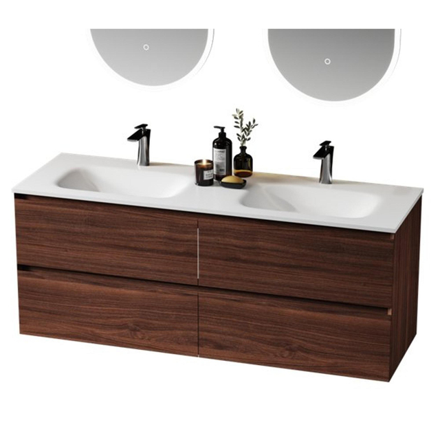 Saniclass Terra Wastafelonderkast - 140cm - 4 lades - kastanje