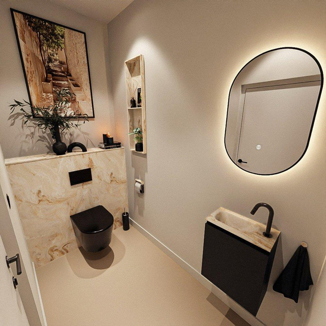 MONDIAZ TURE-DLUX 40cm toiletmeubel Urban. EDEN wastafel Frappe positie links. Met 1 kraangat. TUREDX40URBL1FRA