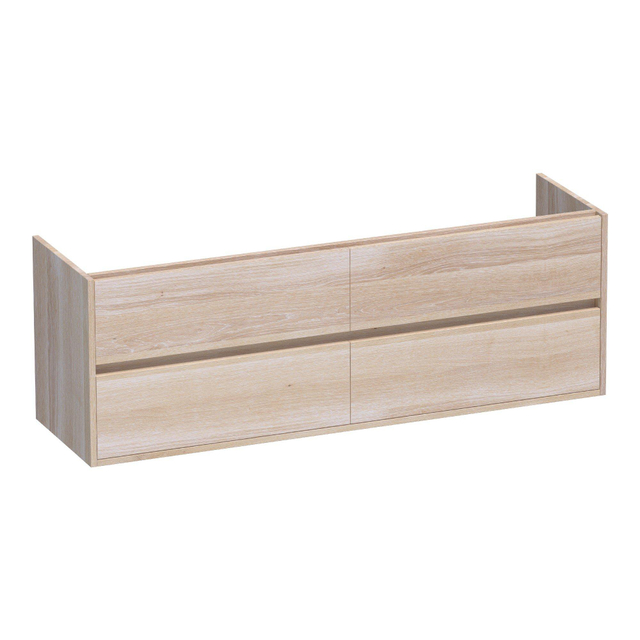 Saniclass Nexxt Wastafelonderkast - 160x46x55cm - 4 greeploze softclose lades - 2 sifonuitsparingen - hout - white oak OK-MEN160WO