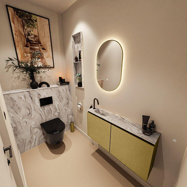 MONDIAZ TURE-DLUX 100cm toiletmeubel Oro. EDEN wastafel Glace positie links. Met 1 kraangat. TUREDX100OROL1GLA