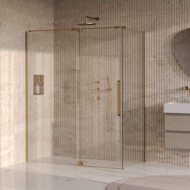 Brauer Stellar Douchecabine - 160x80x200cm - draaideur - glascoating - omkeerbaar - helder glas - geborsteld goud PVD GS-SRC1H16080200GG