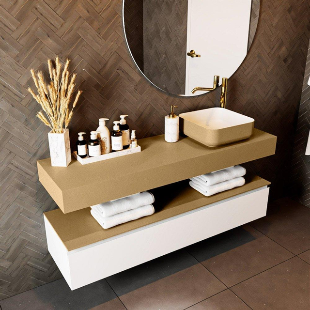 Mondiaz TOP 23 Vrijhangend Topblad - 140x23.5x12cm - geschikt voor waskom - Solid surface - Oro T23XM49854Oro