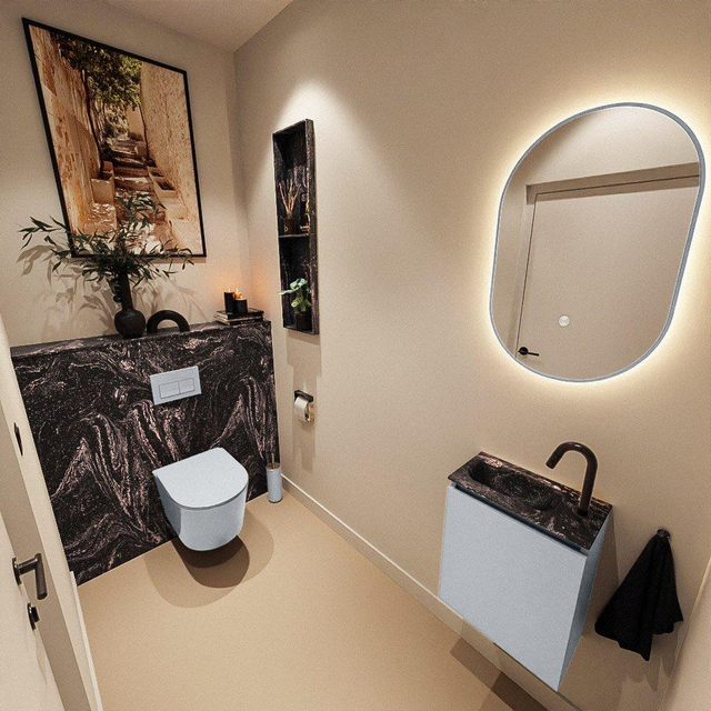 MONDIAZ TURE-DLUX 40cm toiletmeubel Clay. EDEN wastafel Lava positie links. Met 1 kraangat. TUREDX40CLAL1LAV