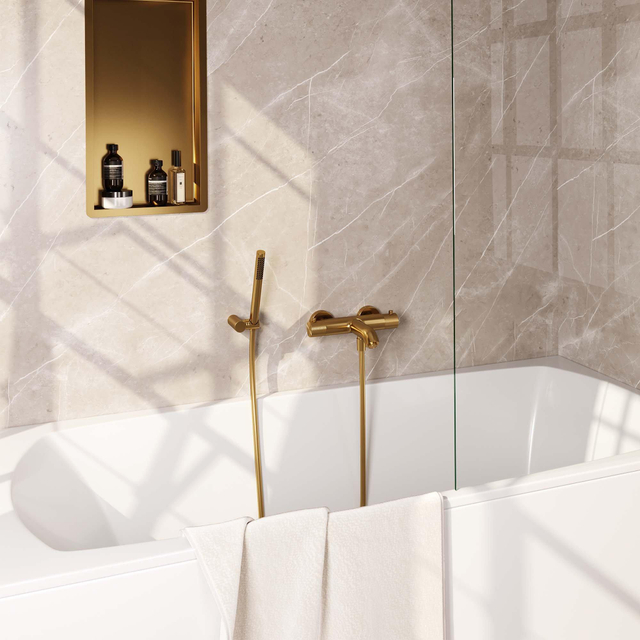 Brauer Gold Carving Badkraan - douchegarnituur - handdouche staaf 1 stand - carving knop - PVD - geborsteld goud 5-GG-246