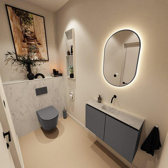 MONDIAZ TURE-DLUX 80cm toiletmeubel Dark Grey. EDEN wastafel Opalo positie midden. Zonder kraangat. TUREDX80DGRM0OPA