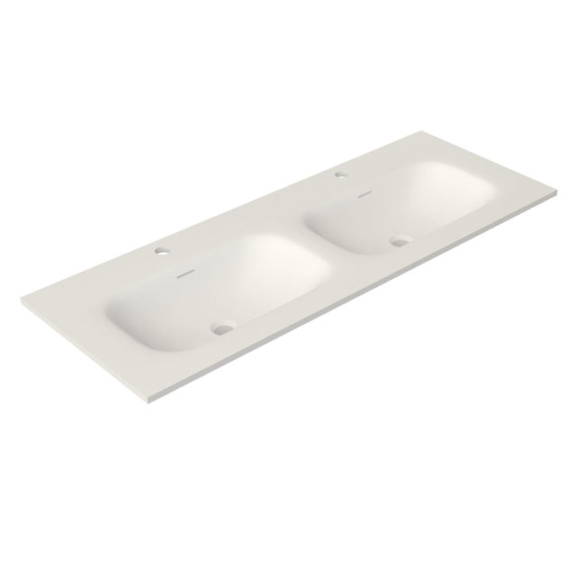 Saniclass Meubelwastafel - 121x46x1.2cm - overloop - 2 wasbakken - 2 kraangaten - solid surface wit mat FK12146-2