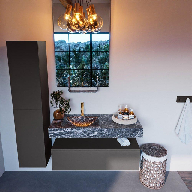 MONDIAZ ALAN - DLUX Badkamermeubelset - 110cm - onderkast - Dark grey - 1 lade - vrijhangende wastafel - wasbak links - 1 kraangat - Lava ADX110Dar1LL1Lav