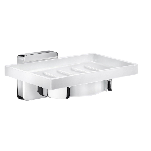 Smedbo Ice Zeepschaal - 12.1x4.5x8cm - zelfklevend / boren - Massief messing Chroom/Porcelein OK342P