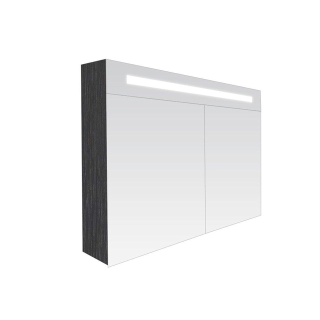 Saniclass Double Face Spiegelkast - 80x70x15cm - verlichting - geintegreerd - 2 links- rechtsdraaiende spiegeldeur - MFC - black wood 7064