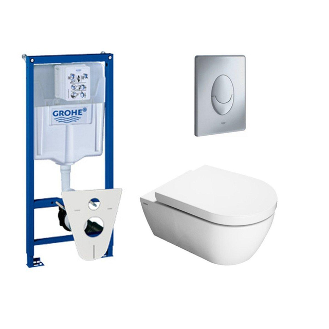 QeramiQ Salina toiletset met inbouwreservoir, closetzitting met softclose en bedieningsplaat mat chroom 0729121/0729205/sw1271/