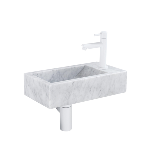 FortiFura Fuente fonteinset - 22x40x10cm - 1 kraangat - rechts - marmer - fonteinkraan wit mat - wit SW696236/SW696206/SW696216/SW728223