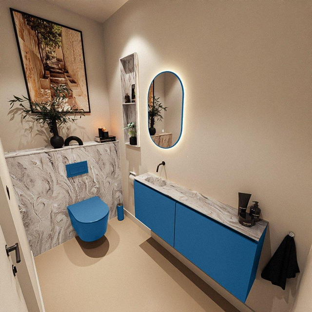 MONDIAZ TURE-DLUX 120cm toiletmeubel Jeans. EDEN wastafel Glace positie links. Zonder kraangat. TUREDX120JEAL0GLA