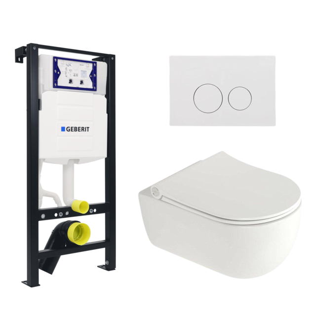 Plieger Kansas Toiletset - UP320 inbouwreservoir - wandcloset - compact - Pressalit zitting - softclose - witte bedieningsplaat - ronde knoppen - wit SW1381697/SW654791/SW706186
