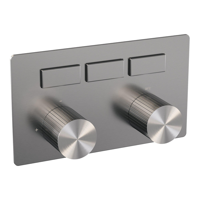 Brauer Stripe 3-weg Inbouwthermostaat - drukknoppen - in- en afbouwdelen - RVS-kleurig geborsteld PVD 5-NG-356