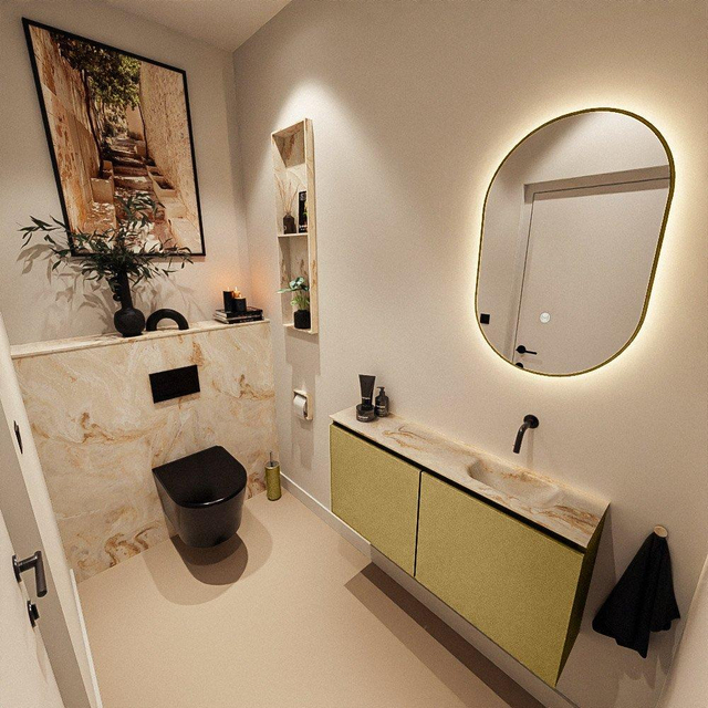 MONDIAZ TURE-DLUX 100cm toiletmeubel Oro. EDEN wastafel Frappe positie rechts. Zonder kraangat. TUREDX100OROR0FRA