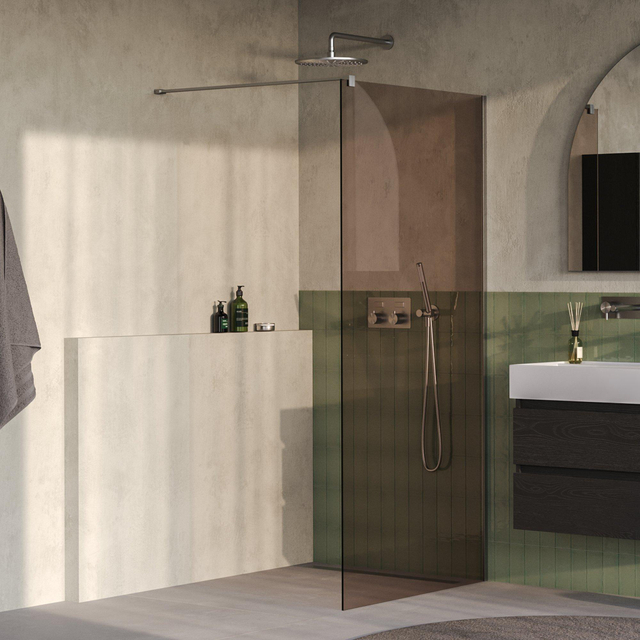 Brauer Oblivion Inloopdouche - 100x200cm - glascoating - brons glas - Geborsteld RVS PVD GS-OBI1B100200NG
