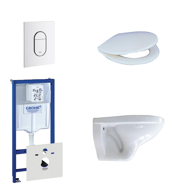 Adema Classico toiletset bestaande uit inbouwreservoir, toiletpot, toiletzitting en bedieningsplaat 