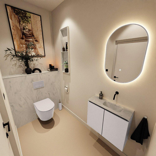 MONDIAZ TURE-DLUX 60cm toiletmeubel Cale. EDEN wastafel Opalo positie rechts. Zonder kraangat. TUREDX60CALR0OPA