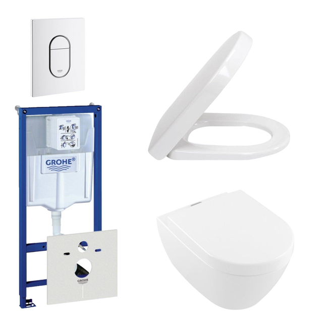 Villeroy & Boch ViFresh Toiletset - inbouwreservoir - diepspoel wandcloset - softclose - bedieningsplaat verticaal - wit 0729205/0729242/0124060/sw60341/