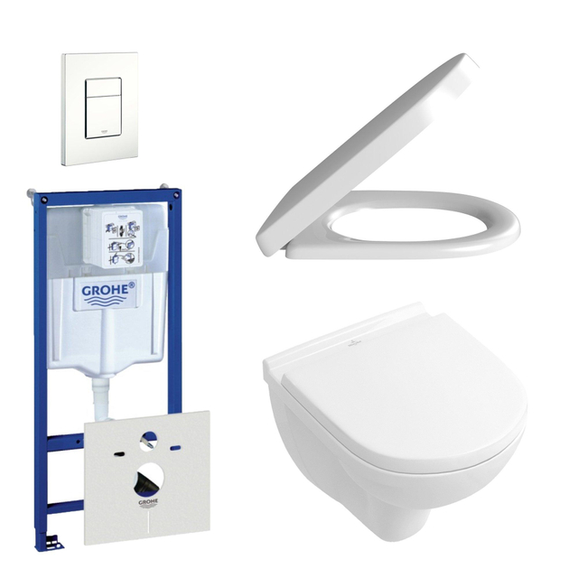Villeroy & Boch O.Novo Toiletset compact softclose en quickrelease zitting bedieningplaat verticaal-