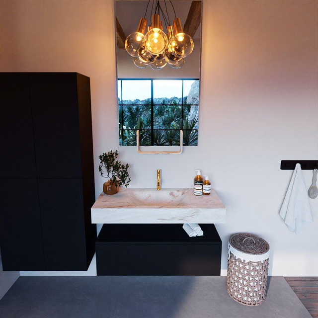 MONDIAZ ALAN - DLUX Badkamermeubelset - 100cm - onderkast - Urban - 1 lade - vrijhangende wastafel - wasbak midden - 1 kraangat - Frappe ADX100Urb1LM1Fra