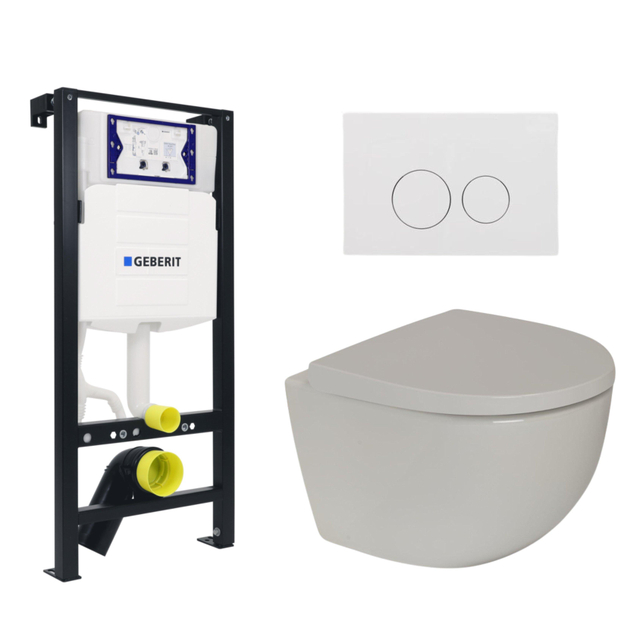 Plieger Zano Toiletset - UP320 inbouwreservoir - wandcloset - compact - zitting - softclose - witte bedieningsplaat - ronde knoppen - wit SW1381697/SW54455/SW706186