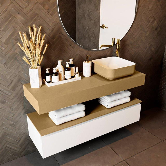 Mondiaz TOP 30 Vrijhangend Topblad - 120x30x12cm - geschikt voor waskom - Solid surface - Oro T30XM49852Oro