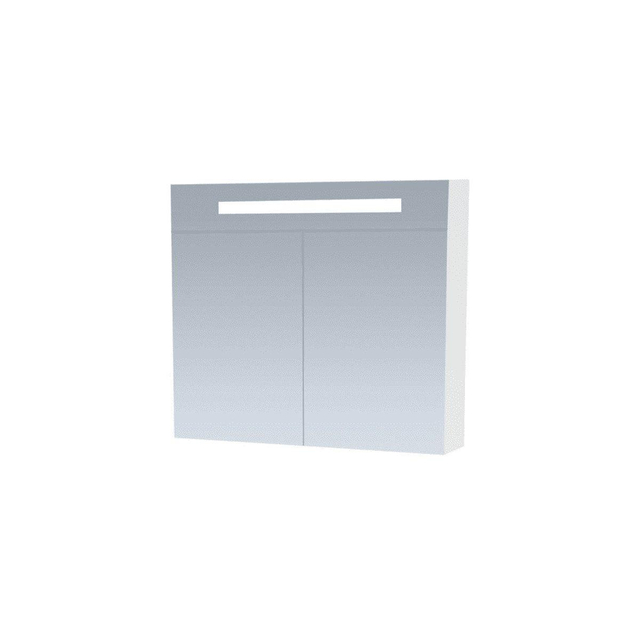 Saniclass Double Face Spiegelkast - 80x70x15cm - verlichting - geintegreerd - 2 links- rechtsdraaiende spiegeldeur - MDF - hoogglans wit 7071