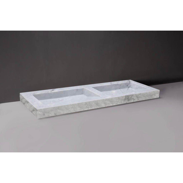 Forzalaqua Palermo Doppio wastafel 140.5x51.5x9cm Rechthoek 2 kraangaten 2 wasbakken Natuursteen Carrara gepolijst & gekapt 100505