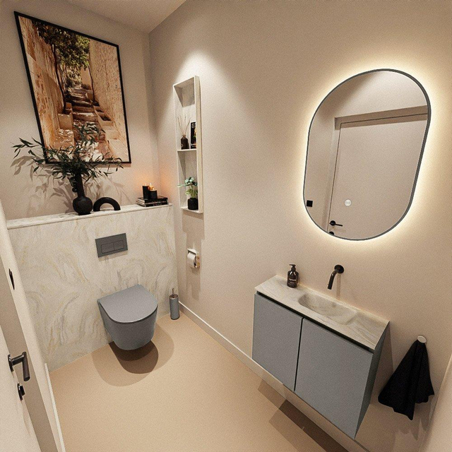 MONDIAZ TURE-DLUX 60cm toiletmeubel Smoke. EDEN wastafel Ostra positie rechts. Zonder kraangat. TUREDX60SMOR0OST