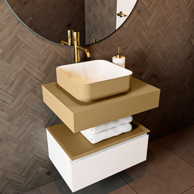 Mondiaz TOP 46 Vrijhangend Topblad - 60x46x12cm - geschikt voor waskom - Solid surface - Oro XM49864Oro